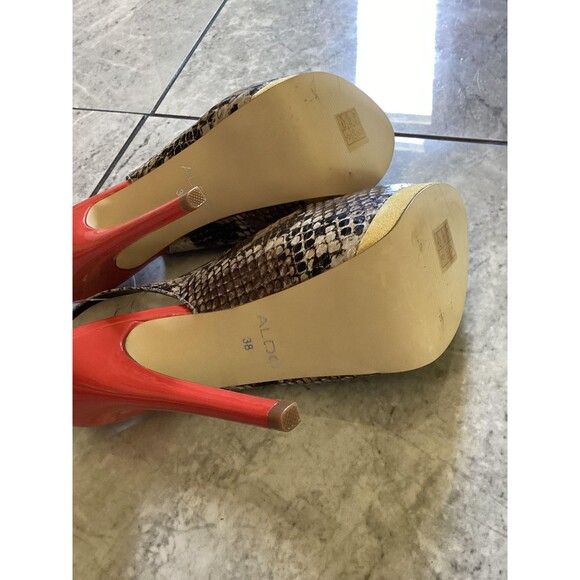 ALDO Shoes Womens Size EU 38 Snake Print Platform Slingback Peep Toe Stiletto - Picture 6 of 7